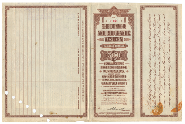 Denver and Rio Grande Western Railroad Company Bond Certificate