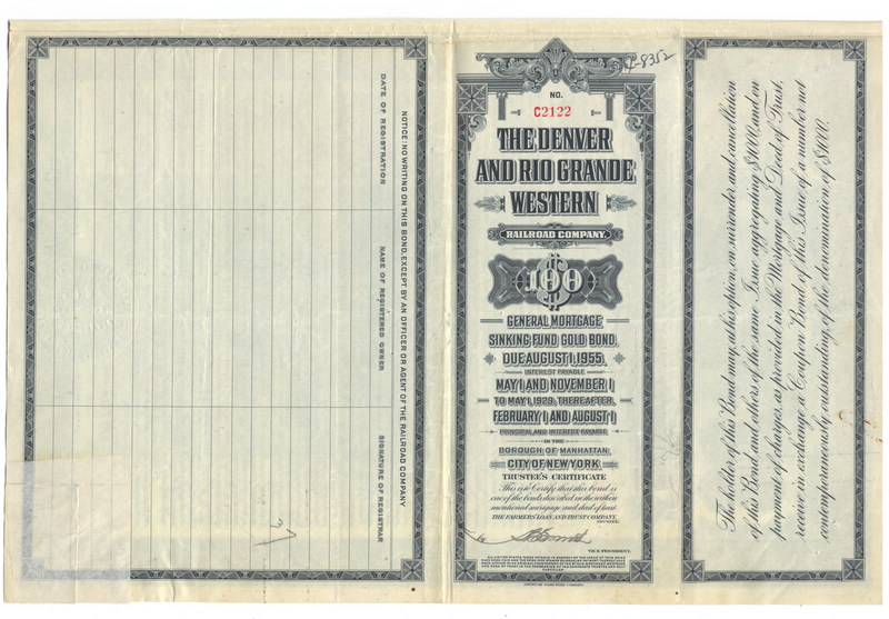 Denver and Rio Grande Western Railroad Company Bond Certificate