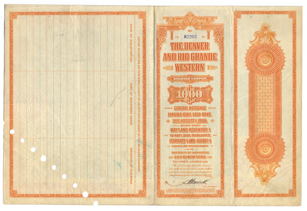 Denver and Rio Grande Western Railroad Company Bond Certificate