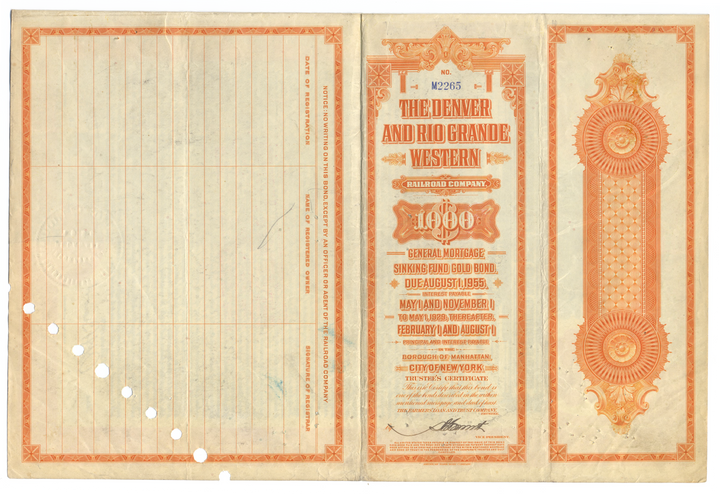 Denver and Rio Grande Western Railroad Company Bond Certificate