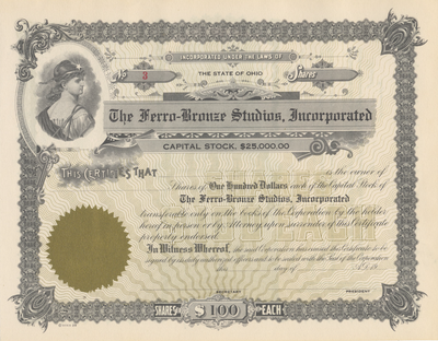 Ferro-Bronze Studios, Incorporated Stock Certificate