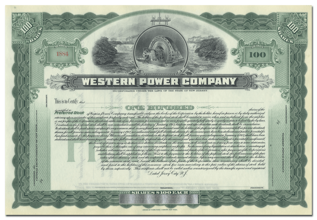 Western Power Company Stock Certificate