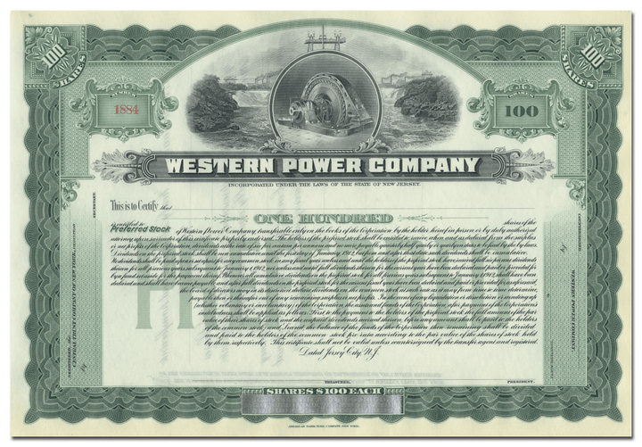 Western Power Company Stock Certificate