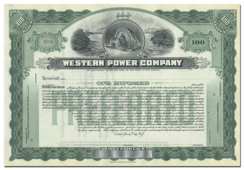 Western Power Company Stock Certificate