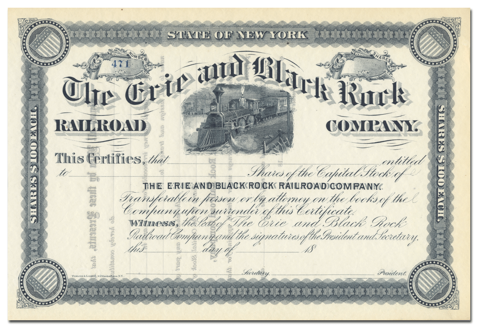 Erie and Black Rock Railroad Company Stock Certificate