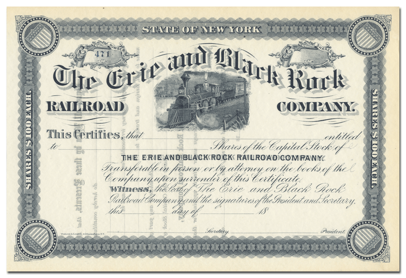 Erie and Black Rock Railroad Company Stock Certificate