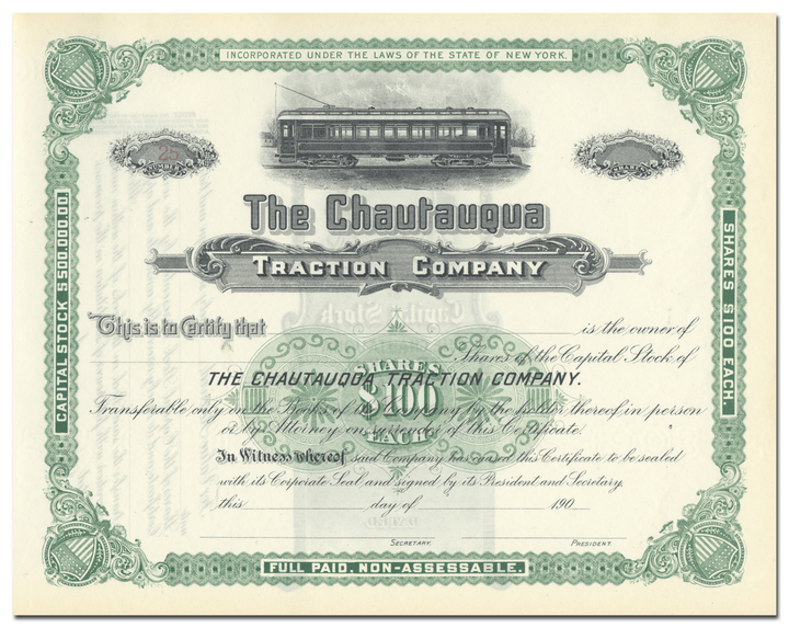 Chautauqua Traction Company Stock Certificate