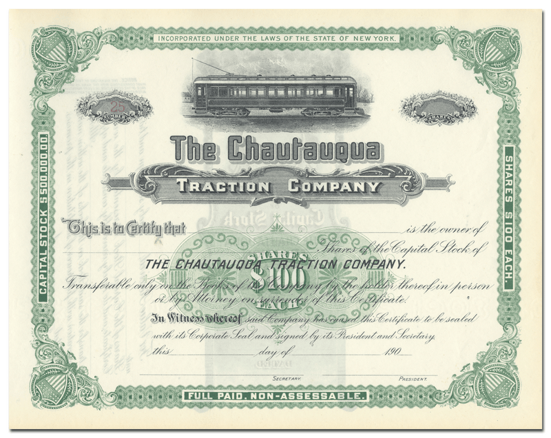 Chautauqua Traction Company Stock Certificate
