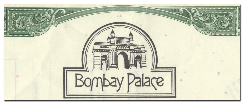 Bombay Palace Restaurants, Inc. Stock Certificate