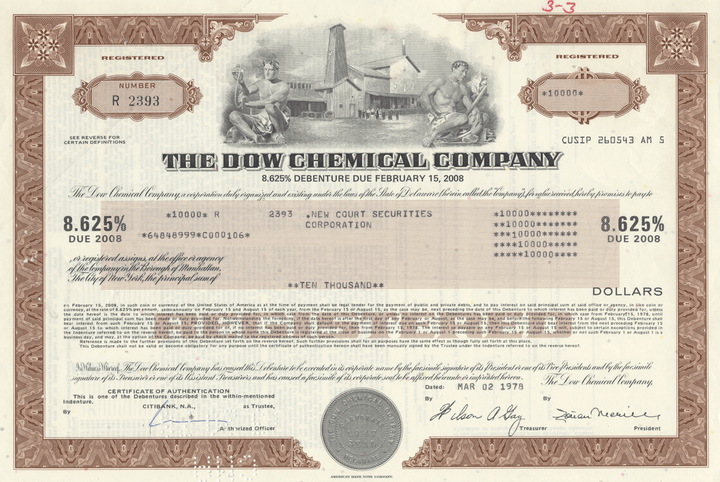 Dow Chemical Company Bond Certificate