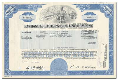 Panhandle Eastern Pipe Line Company Stock Certificate