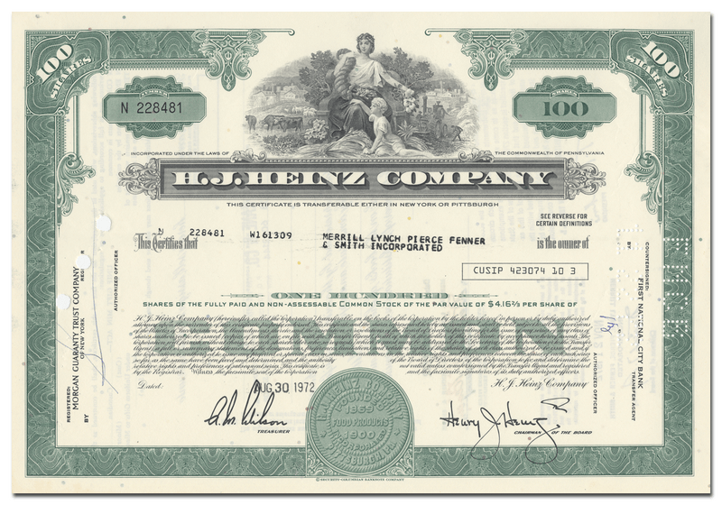 H. J. Heinz Company Stock Certificate