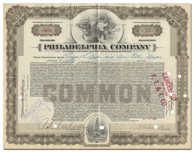 Philadelphia Company Stock Certificate