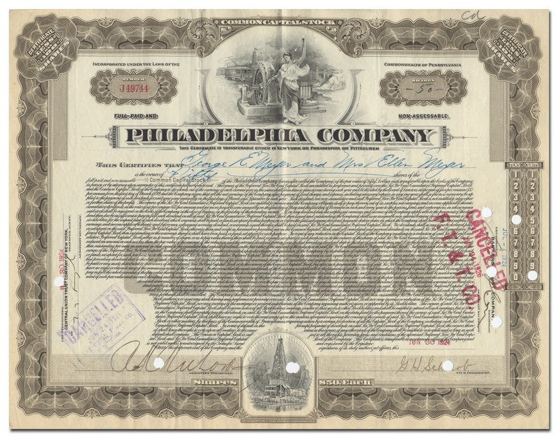 Philadelphia Company Stock Certificate