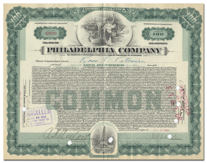 Philadelphia Company Stock Certificate