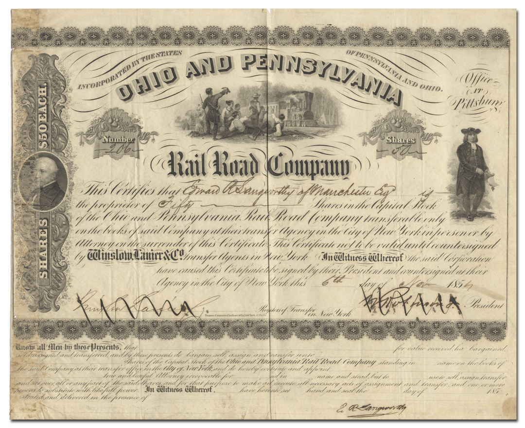 Ohio and Pennsylvania Rail Road Company Stock Certificate