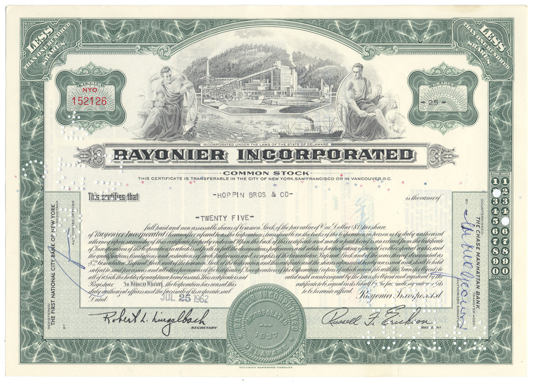 Rayonier Incorporated Stock Certificate