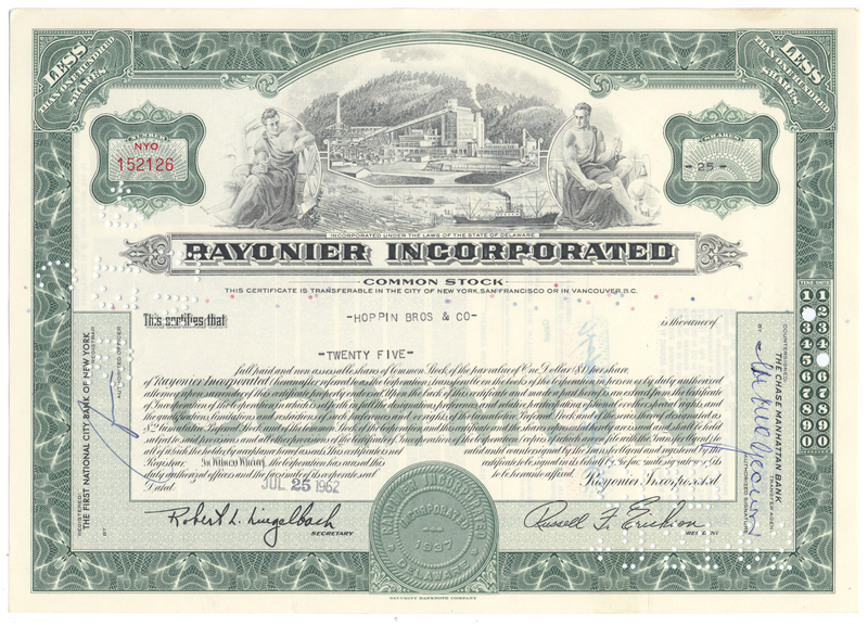 Rayonier Incorporated Stock Certificate