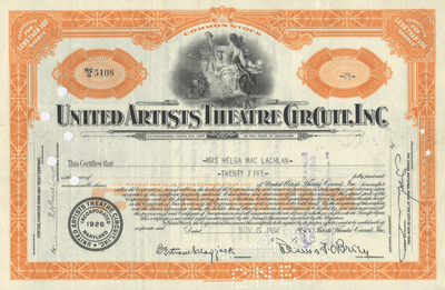 United Artists Theatre Circuit, Inc. Stock Certificate