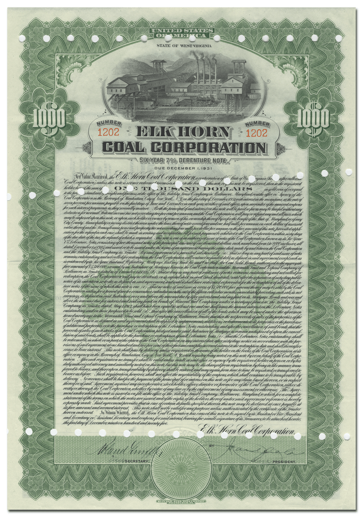 Elk Horn Coal Corporation Bond Certificate