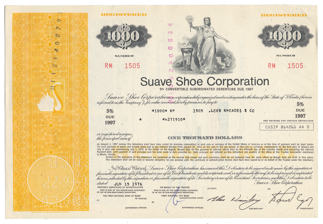 Suave Shoe Corporation Bond Certificate