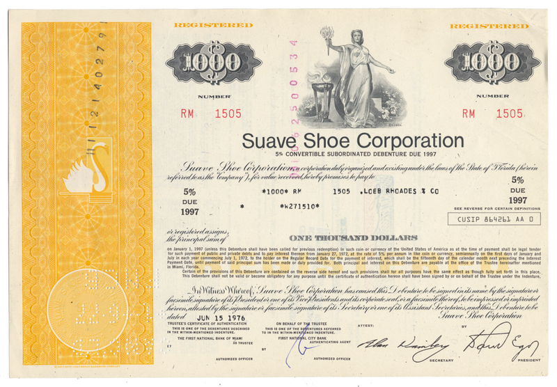 Suave Shoe Corporation Bond Certificate