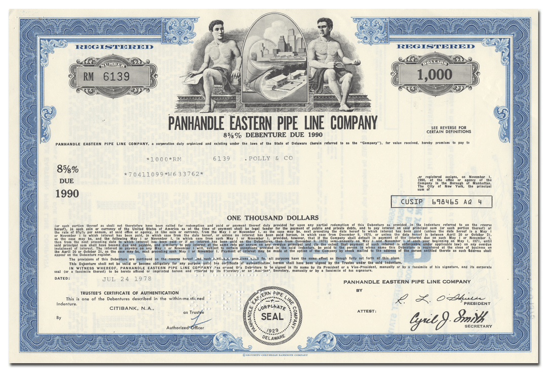 Panhandle Eastern Pipe Line Company Bond Certificate