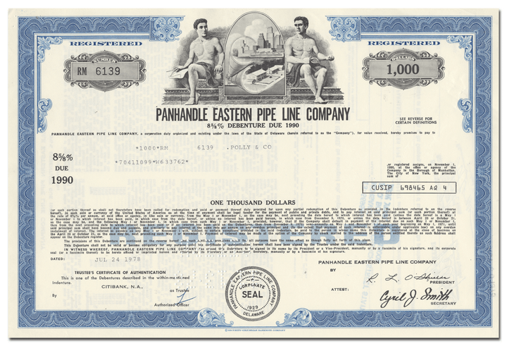 Panhandle Eastern Pipe Line Company Bond Certificate