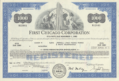 First Chicago Corporation Bond Certificate