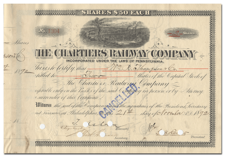 Chartiers Railway Company Stock Certificate