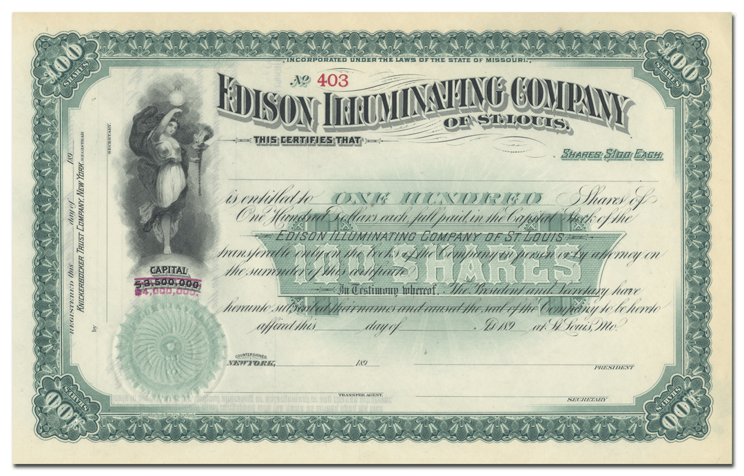 Edison Illuminating Company of St. Louis Stock Certificate