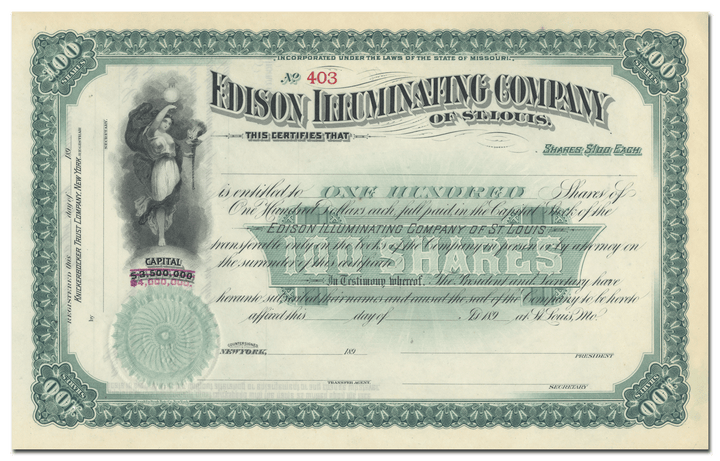 Edison Illuminating Company of St. Louis Stock Certificate