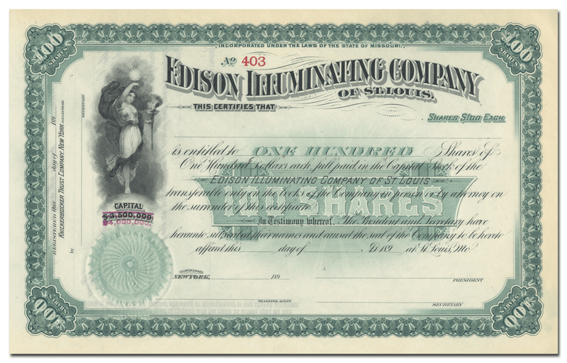 Edison Illuminating Company of St. Louis Stock Certificate