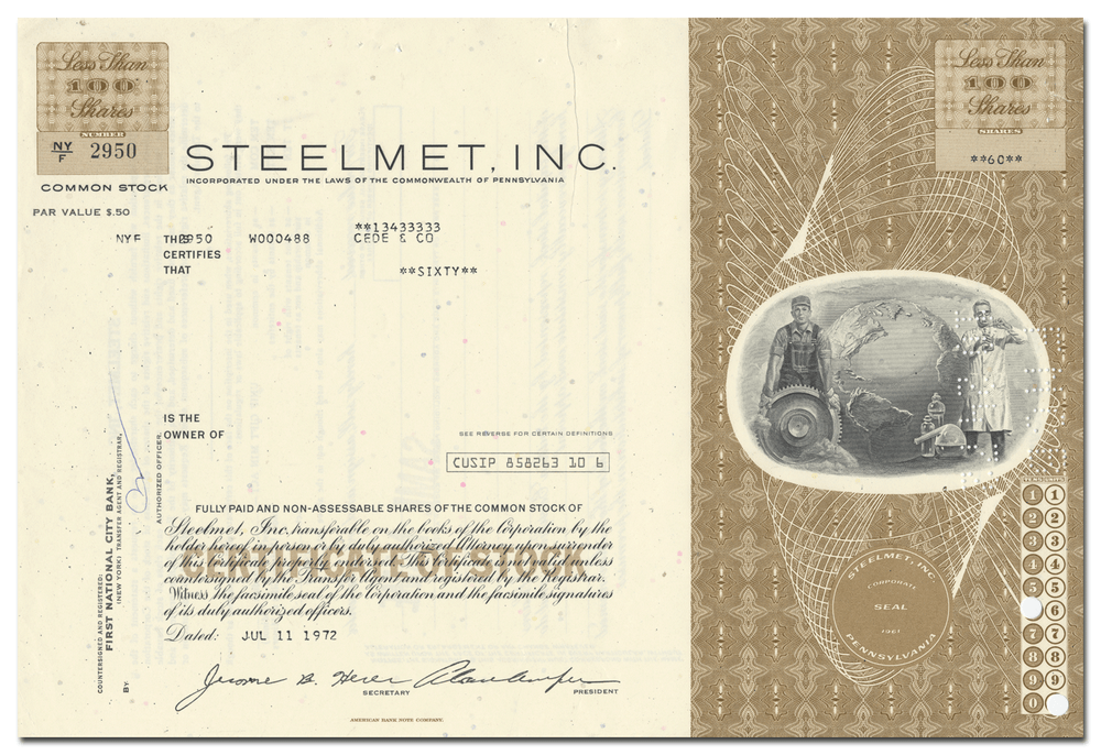 Steelmet, Inc. Stock Certificate