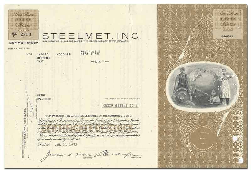 Steelmet, Inc. Stock Certificate
