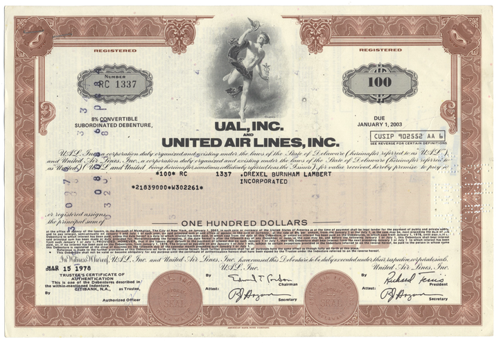 UAL, Inc. and United Air Lines, Inc. Bond Certificate