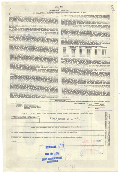 UAL, Inc. and United Air Lines, Inc. Bond Certificate