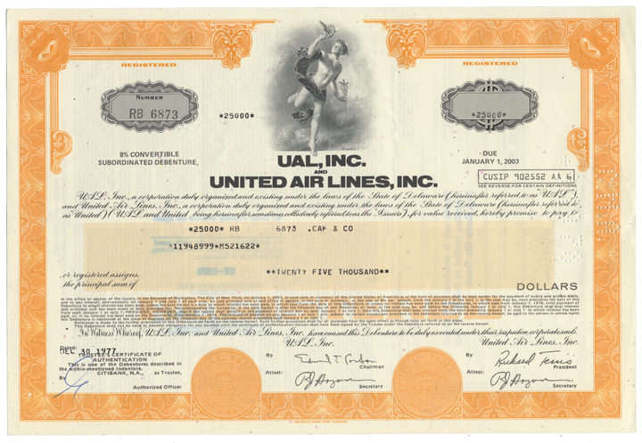 UAL, Inc. and United Air Lines, Inc. Bond Certificate