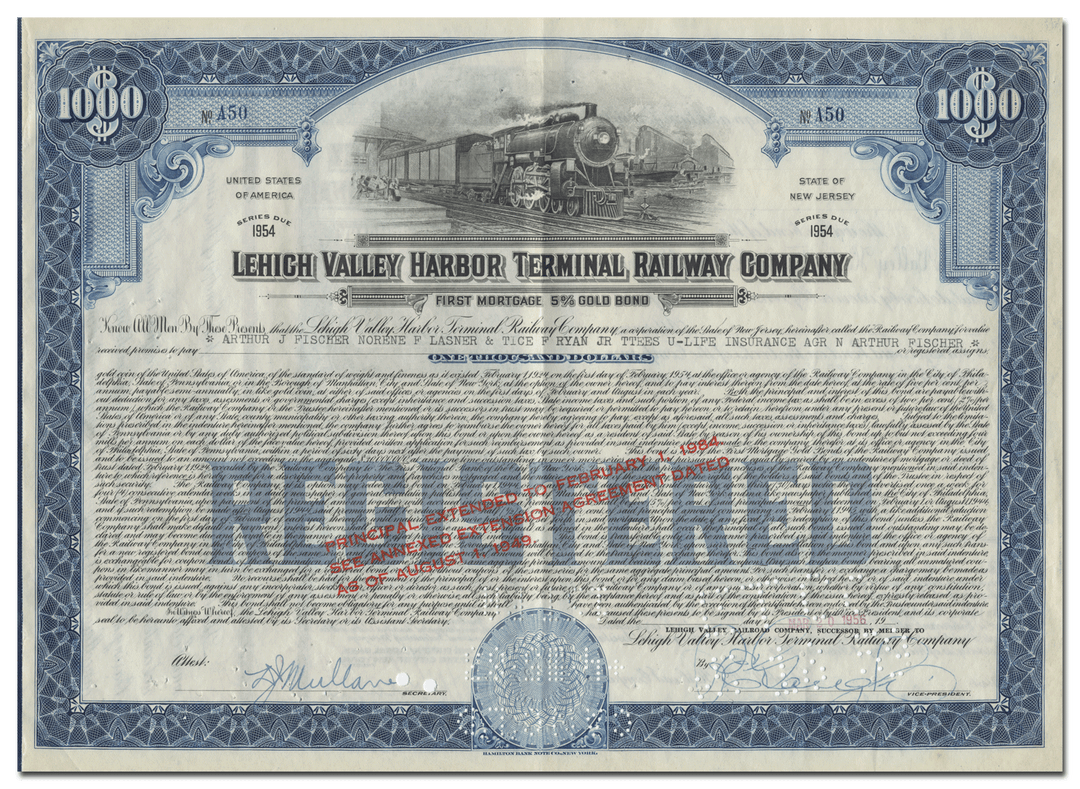 Lehigh Valley Harbor Terminal Railway Company Bond Certificate