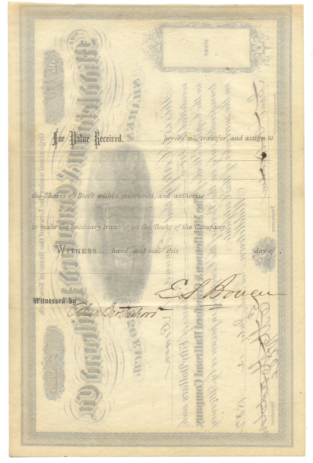 Middletown & Crawford Railroad Company Stock Certificate