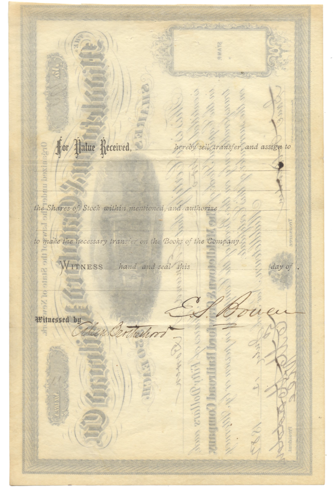 Middletown & Crawford Railroad Company Stock Certificate