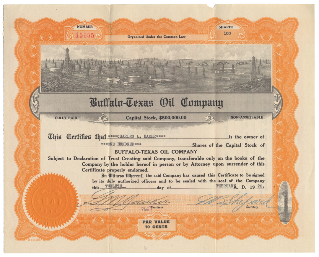 Buffalo-Texas Oil Company Stock Certificate