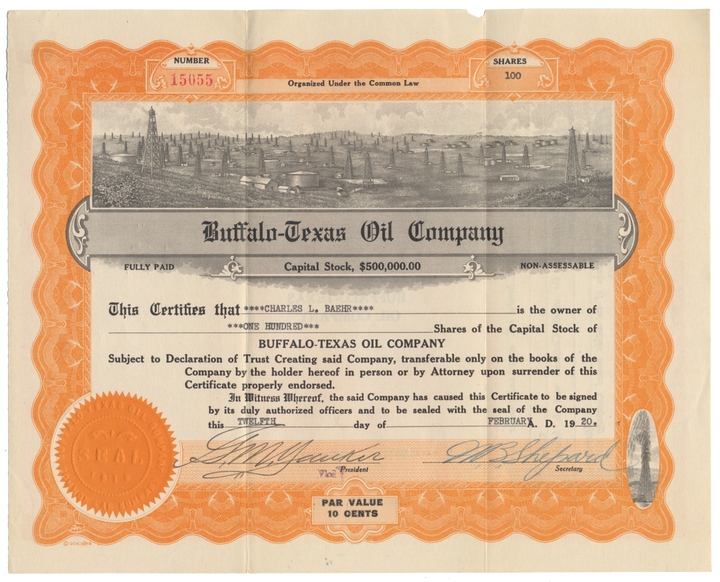 Buffalo-Texas Oil Company Stock Certificate