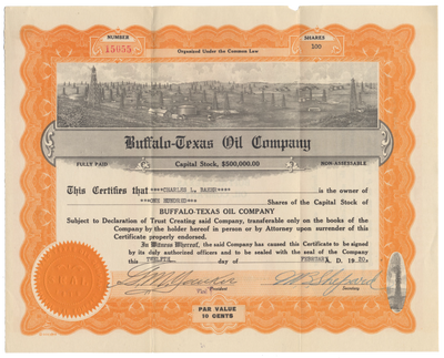 Buffalo-Texas Oil Company Stock Certificate