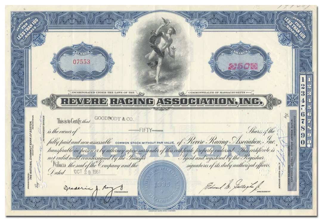 Revere Racing Association, Inc. Stock Certificate