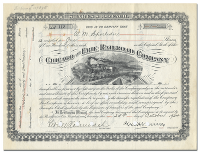 Chicago and Erie Railroad Company Stock Certificate
