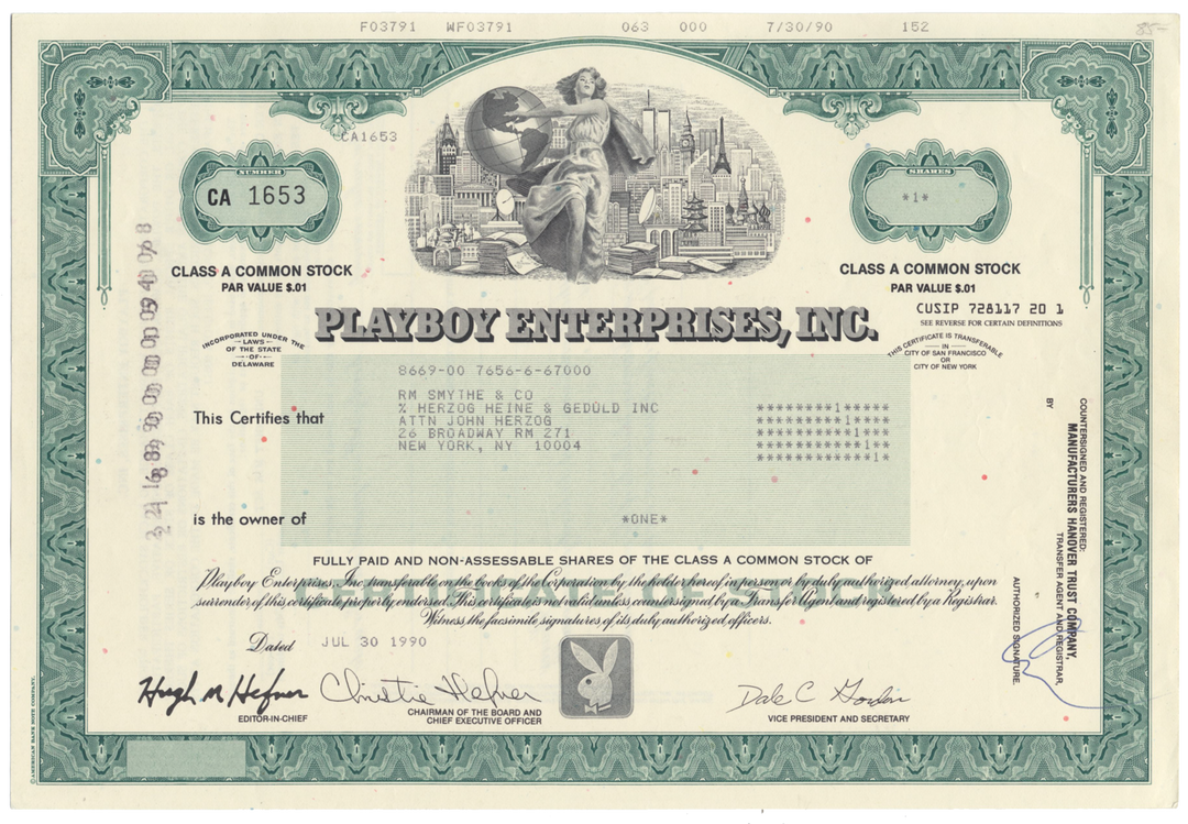 Playboy Enterprises, Inc. Stock Certificate