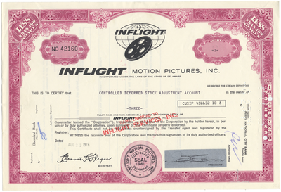 Inflight Motion Pictures, Inc. Stock Certificate