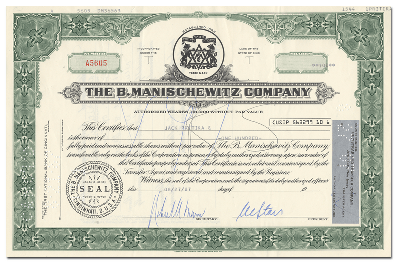 B. Manischewitz Company Stock Certificate