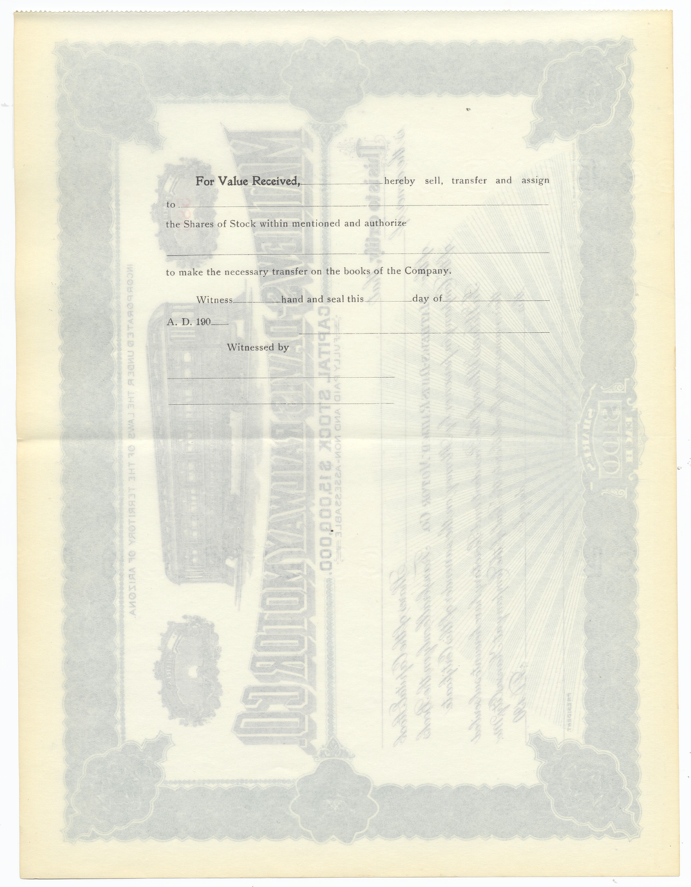 Mathews-Davis Railway Motor Co. Stock Certificate